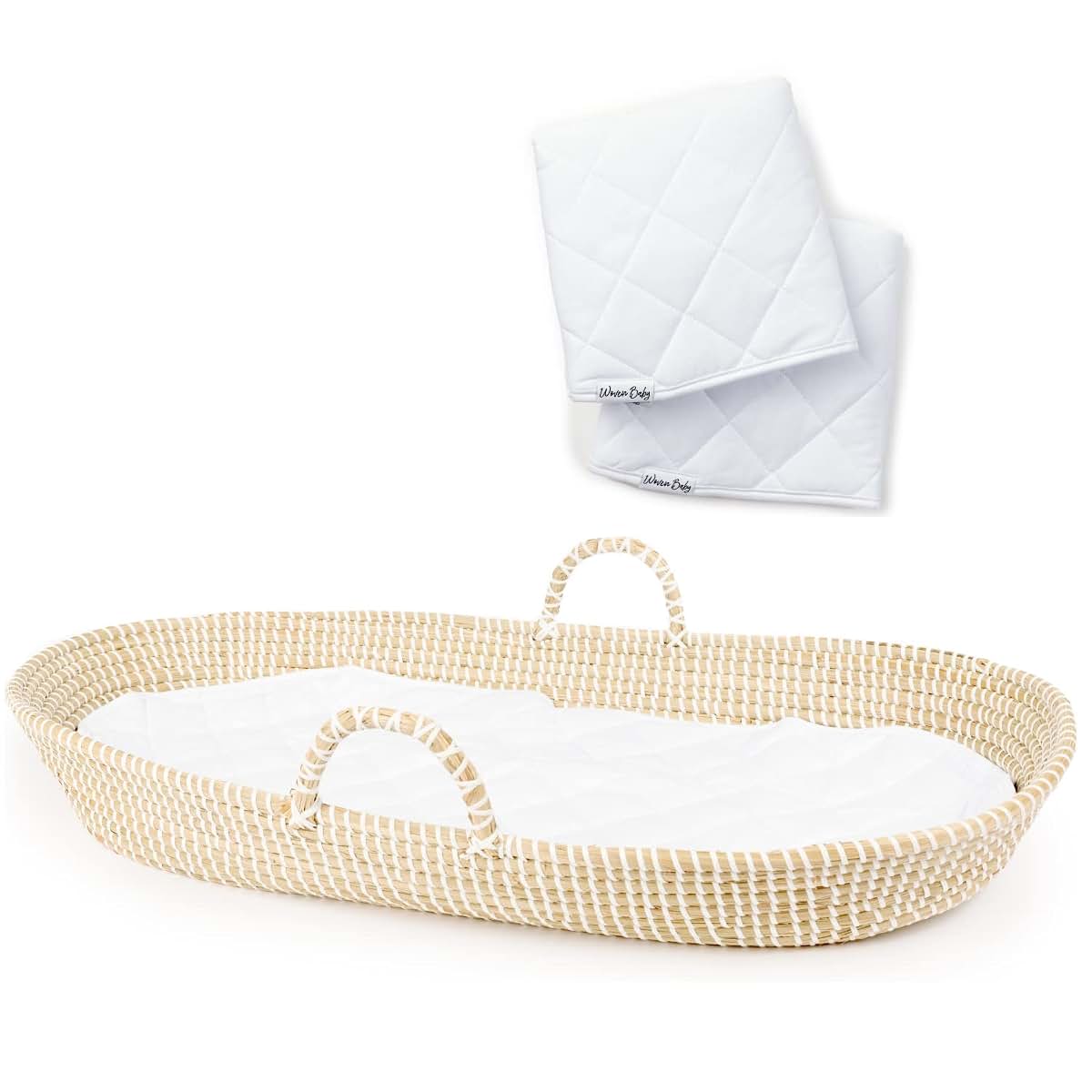 Woven Baby Baby Changing Basket - Handmade Moses Basket Changing Basket for Baby Table Topper - 2 Organic Cotton