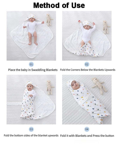 Muslin Swaddling Blanket for Newborn, 33.5x33.5 Inch Cotton Swaddle Wrap with Snap Buttons