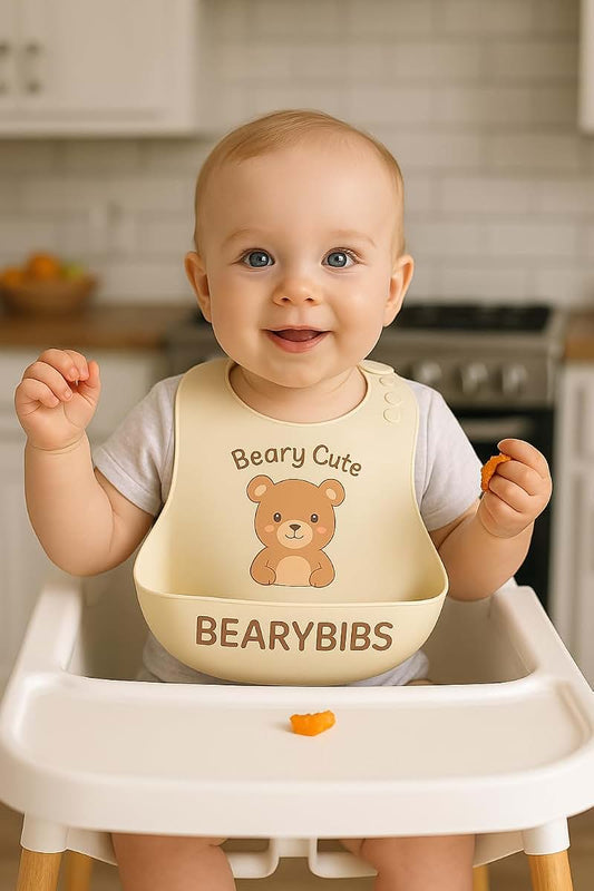 BearyBibs Premium Silicone Baby Bib With Food Catcher Pocket, Adjustable 6 To 36 Months