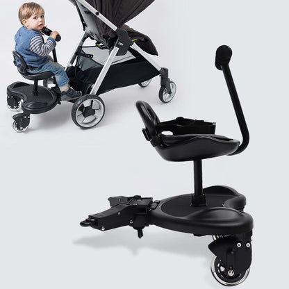 Universal Stroller Board with Detachable Seat, Adjustable Rod, 2 Shock-Absorbing Wheels, 55.12 lb Capacity