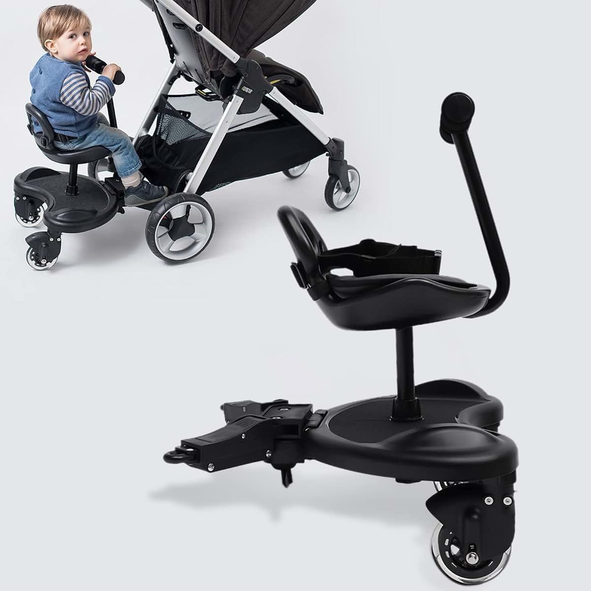 Universal Stroller Board with Removable Seat and Pedal, Standing/Sitting Rider for Toddlers up to 55 lbs