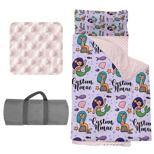 Kryvoxc Personalized Girls Nap Mat, Mermaid Toddler Sleeping Mat With Pillow And Blanket