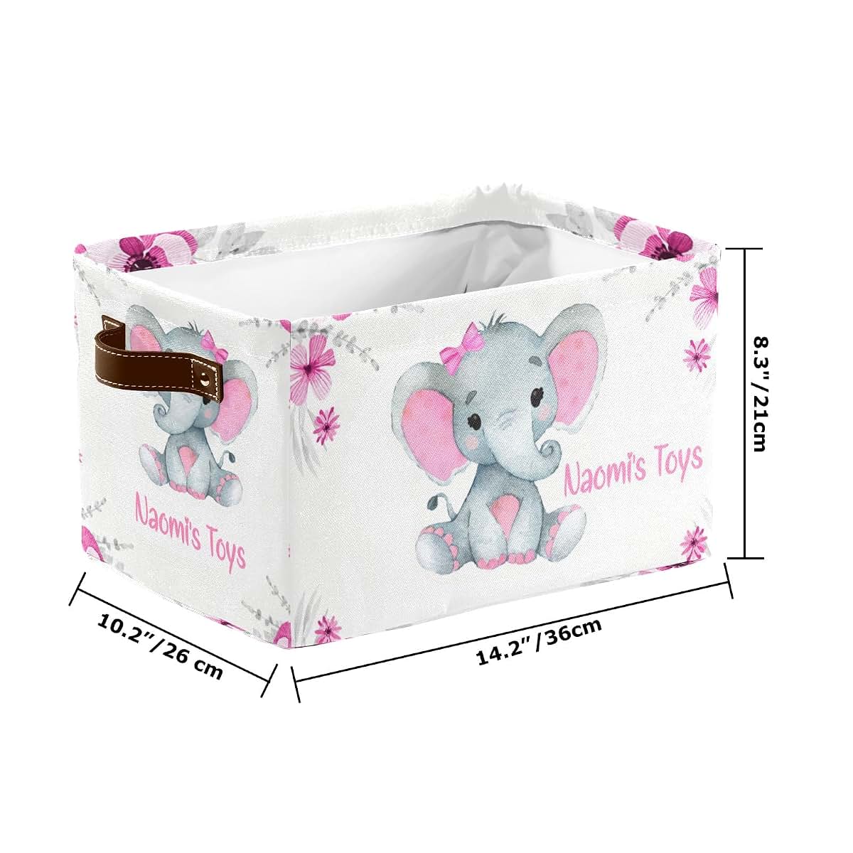 Joyestore Pink Elephant Personalized Storage Bin With Handles (photo 4)