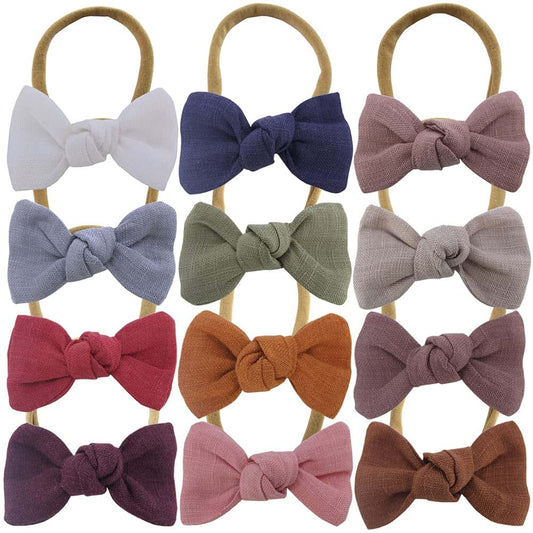 Sugarmelon Linen Bow Nylon Headband for Baby and Toddler