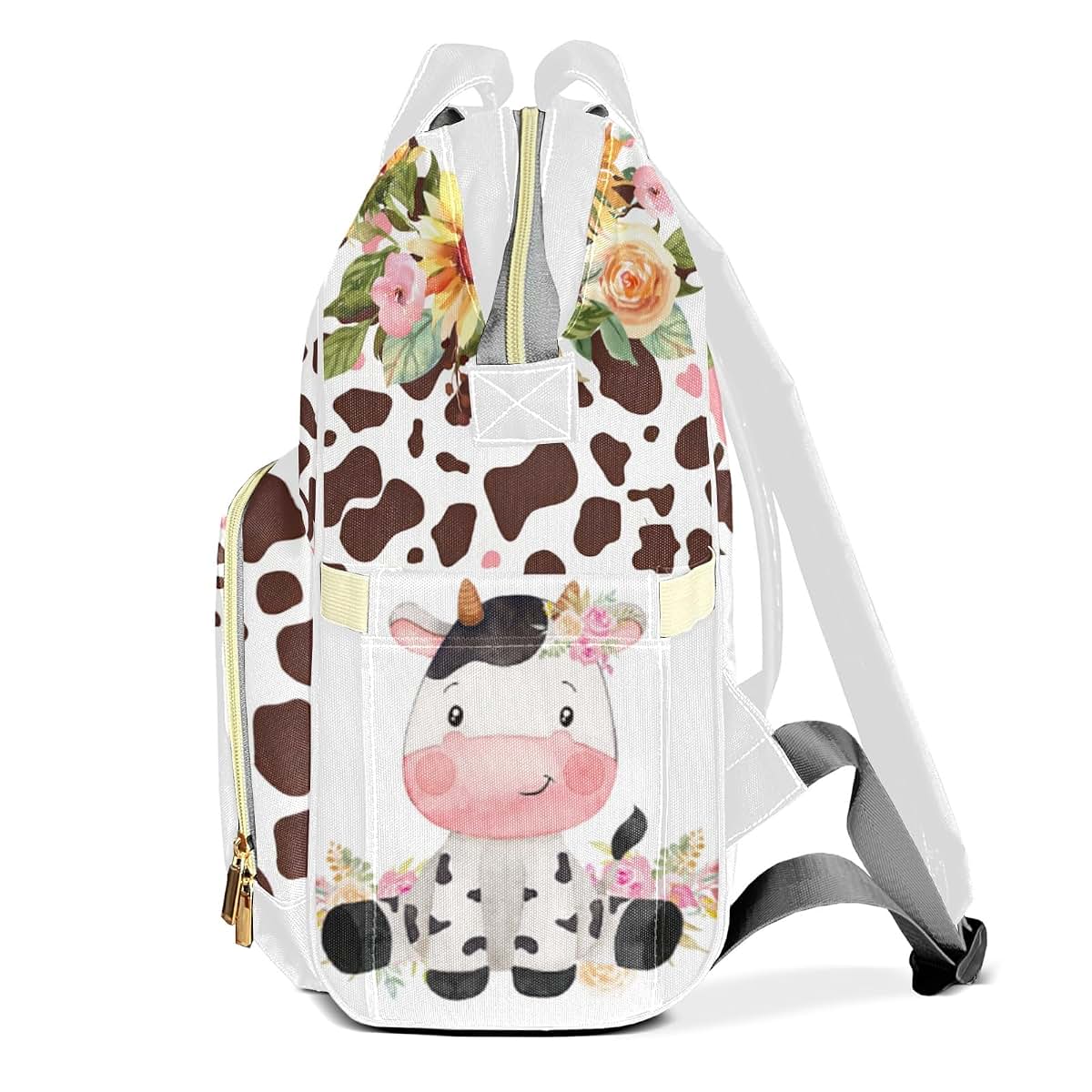 LiSoAkWE Balloon Cow Floral Colorful Personalized Diaper Bag Backpack,Customized Nappy Backpack for Travel Outdoor with (photo 3)