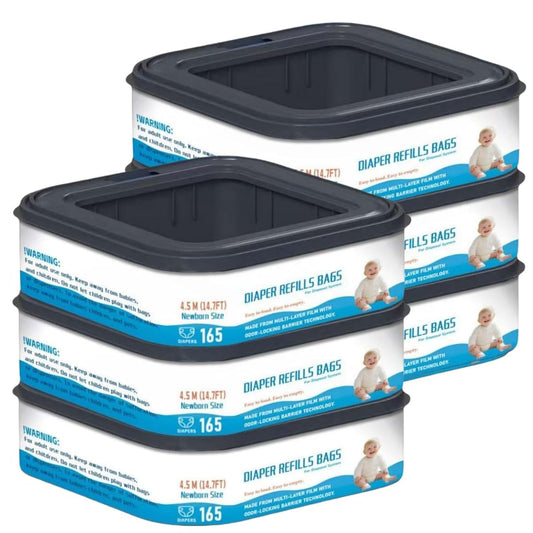 6-Pack Square Diaper Pail Refill Bags for Diaper Genie Classic, Compact, and Select Pails