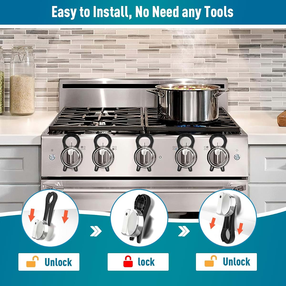 BabyOneStop Stove Knob Lock Covers, 5 Pack, Black