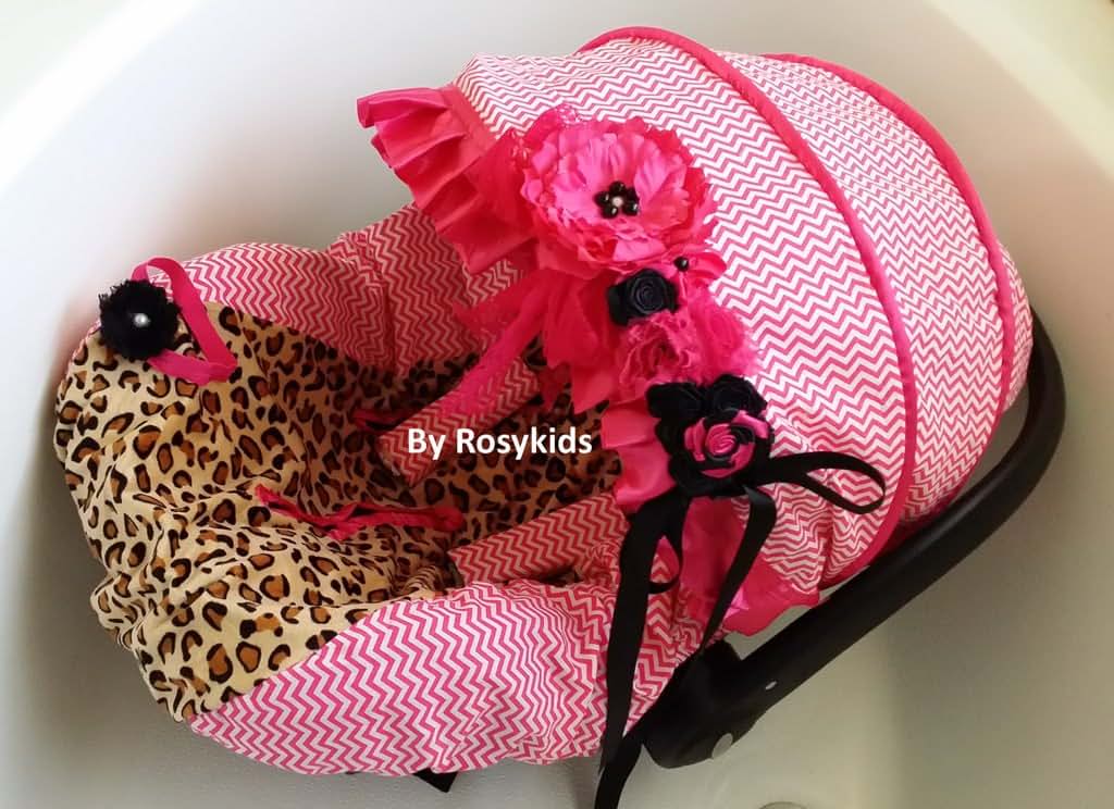 Rosy Kids Infant Car Seat Canopy Cover Kit - Cheetah Print Hot Pink
