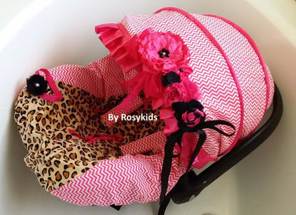 Rosy Kids Infant Car Seat Canopy Cover Kit - Cheetah Print Hot Pink