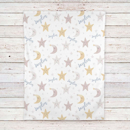 Lovable Gift Co Personalized Stars and Moon Fleece Baby Boy Receiving Swaddle Blanket (photo 4)