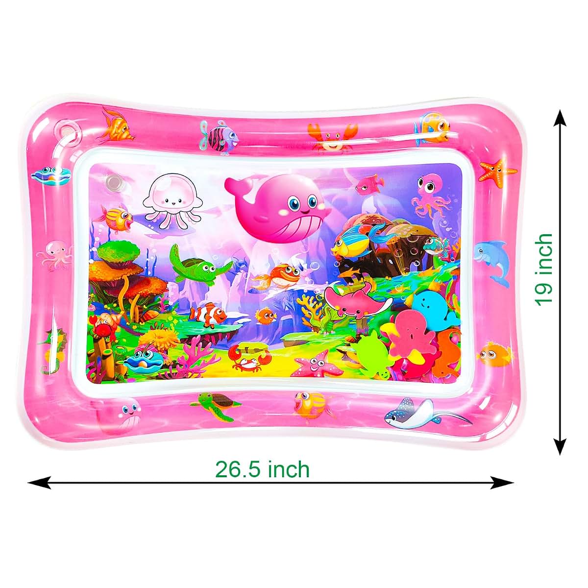 ZHUYNXIR Tummy Time Water Play Mat for Babies 3-24 Months, Inflatable PVC with Floating Toys, Pink, 27.5 x 20 in