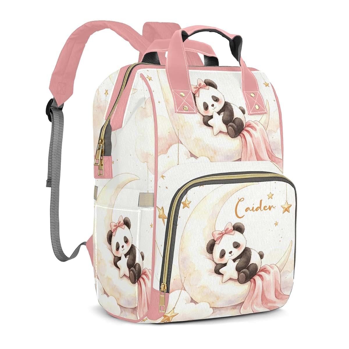YallLocoMo Personalized Diaper Bag Backpack Watercolor Moon Panda (photo 2)