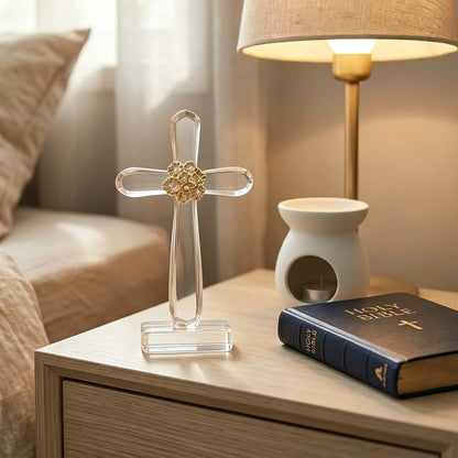 Zhao Xiang Standing Cross Decor, Clear Resin Baptism Gift