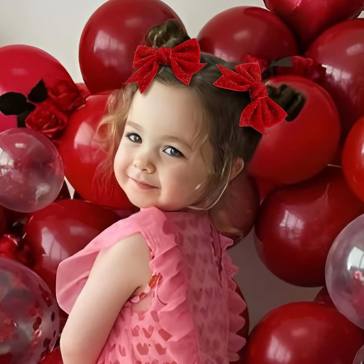 YanJie Velvet Christmas Hair Bows Clips, Red, 2-Pack