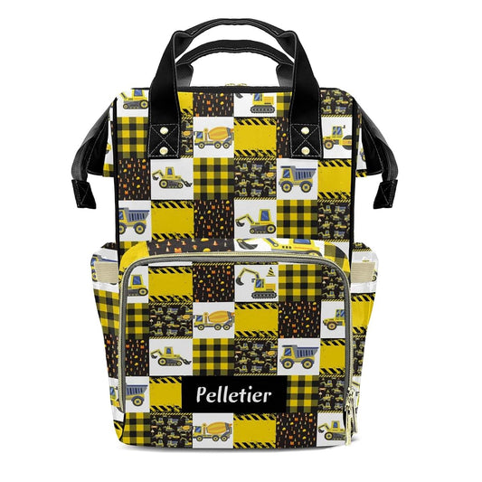 LiSoAkWE Traffic Car Patchwork Yellow Personalized Diaper Bag Backpack with Name,Customized Nappy Backpack for Baby