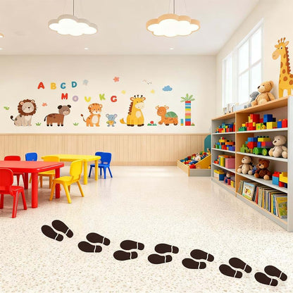 BabyOneStop 60 Pairs Black Footprint Stickers 7 Inch Floor Decals for Classroom and Party