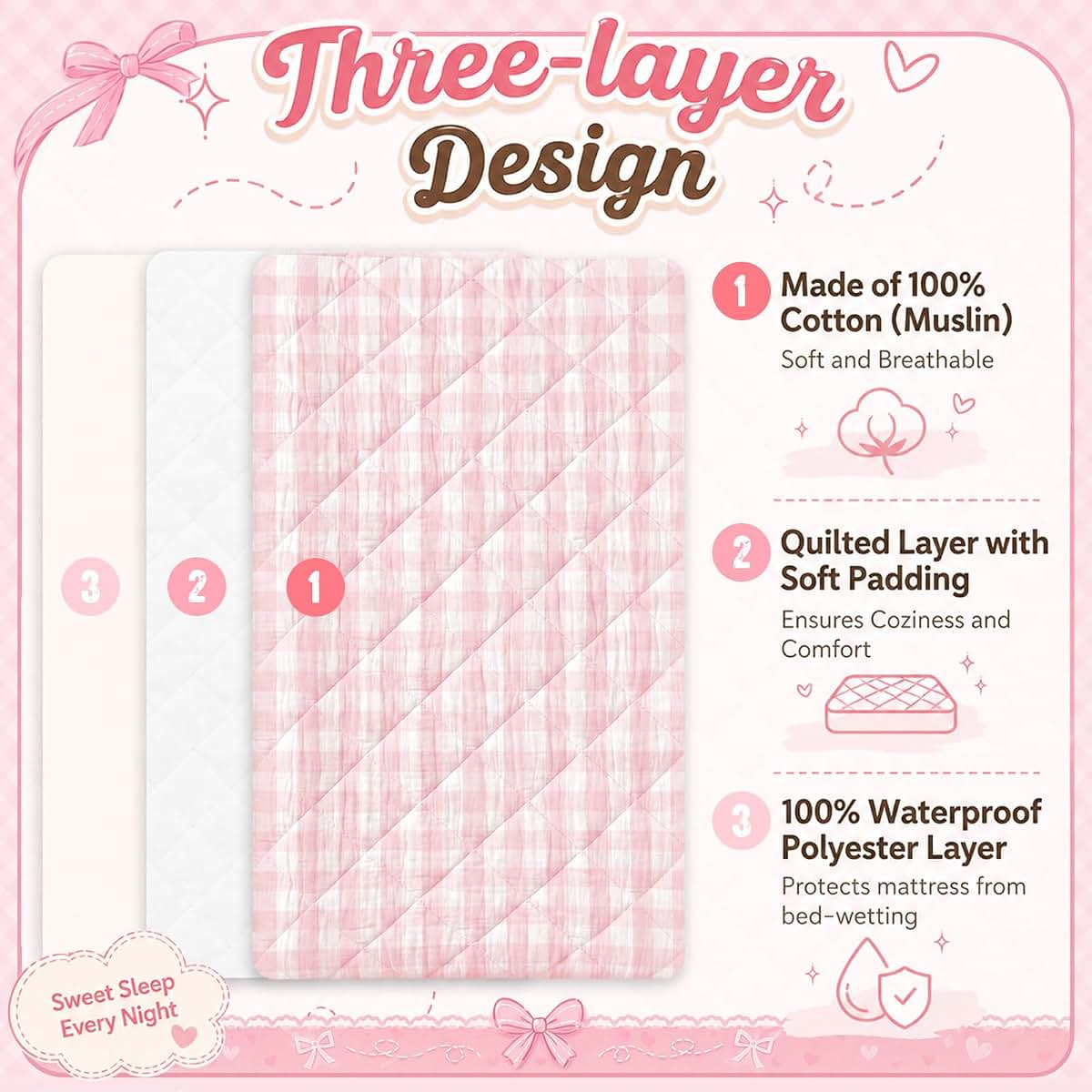 Chicplaid 2 Pack 32"x16" Pink Gingham Quilted Muslin Changing Pad Covers (photo 3)