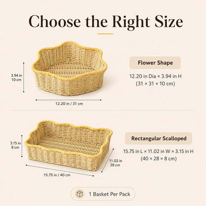 Dunbori Handwoven Paper Rope Storage Basket, Flower Shape in Light Yellow