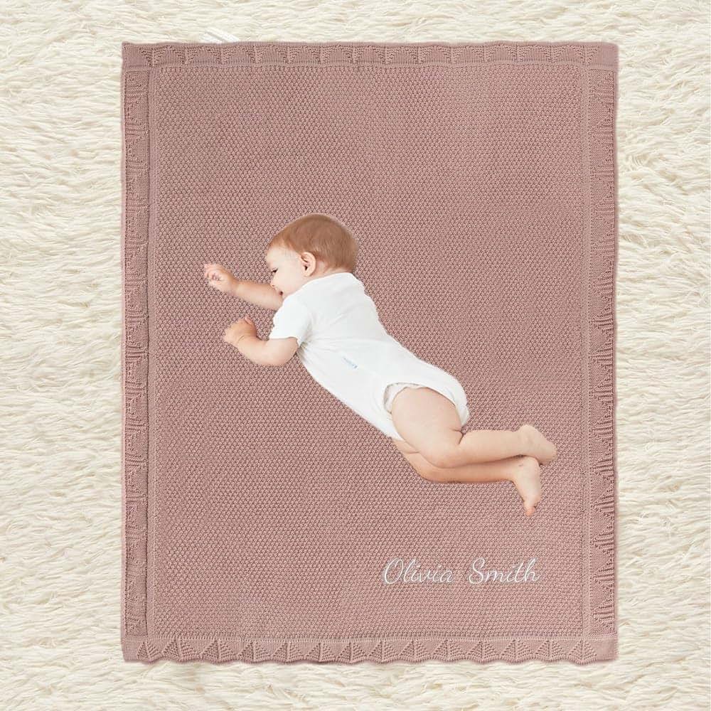 SISLAF Personalized Baby Blanket - Embroidered Name Knit Blanket (photo 3)