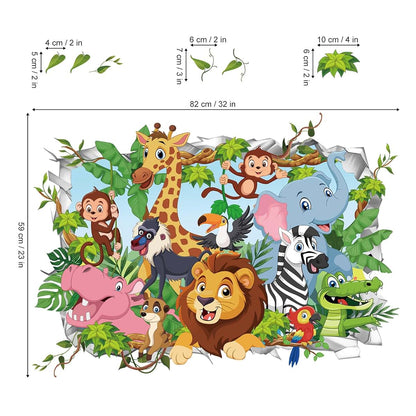 Wondever 3D Jungle Animals Wall Decals | Peel and Stick Nursery Decor