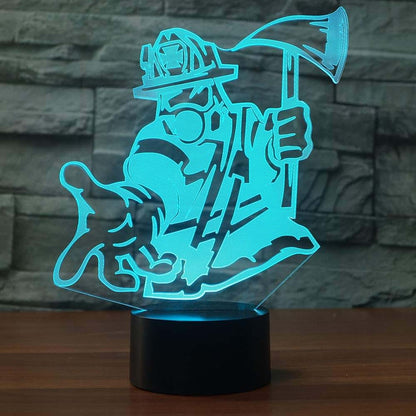 Jinnwell 3D Fire Fighter Fireman Night Light Lamp Illusion 7 Color Changing Touch Switch Table Desk Decoration Lamps