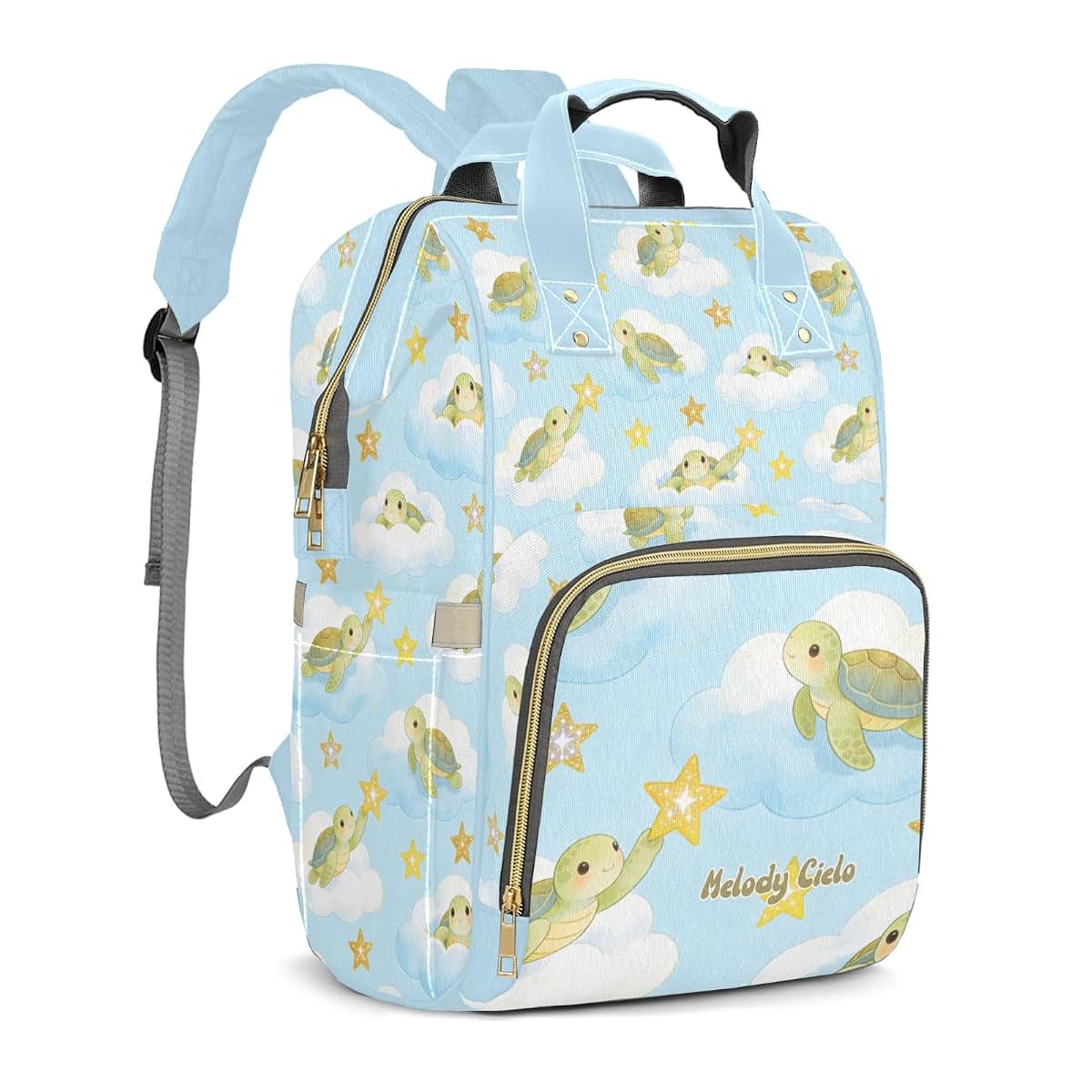 YallLocoMo Personalized Diaper Bag Backpack Gift Watercolor Cartoon Cloud Star Turtle Cute Versatile Travel Bag: Large