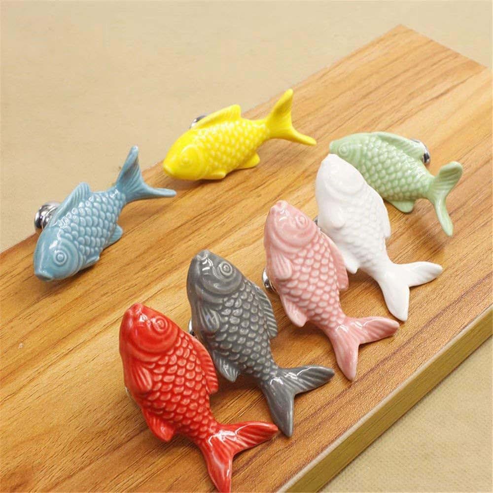 FirstDecor Fish-Shaped Ceramic Cabinet Knobs - 8 Pack