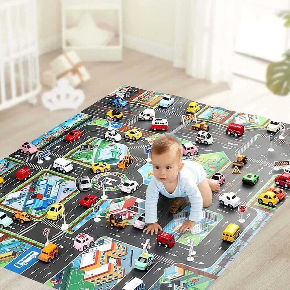 AOLI Kids Floor Play Mat Rug Traffic Road Signs Car Track City Carpet