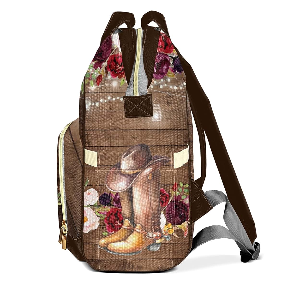 Joyestore Personalized Floral Light Cowboy Boot Flower Custom Mom Bag with Name,Dad and Mom Diaper Backpack Waterproof (photo 3)