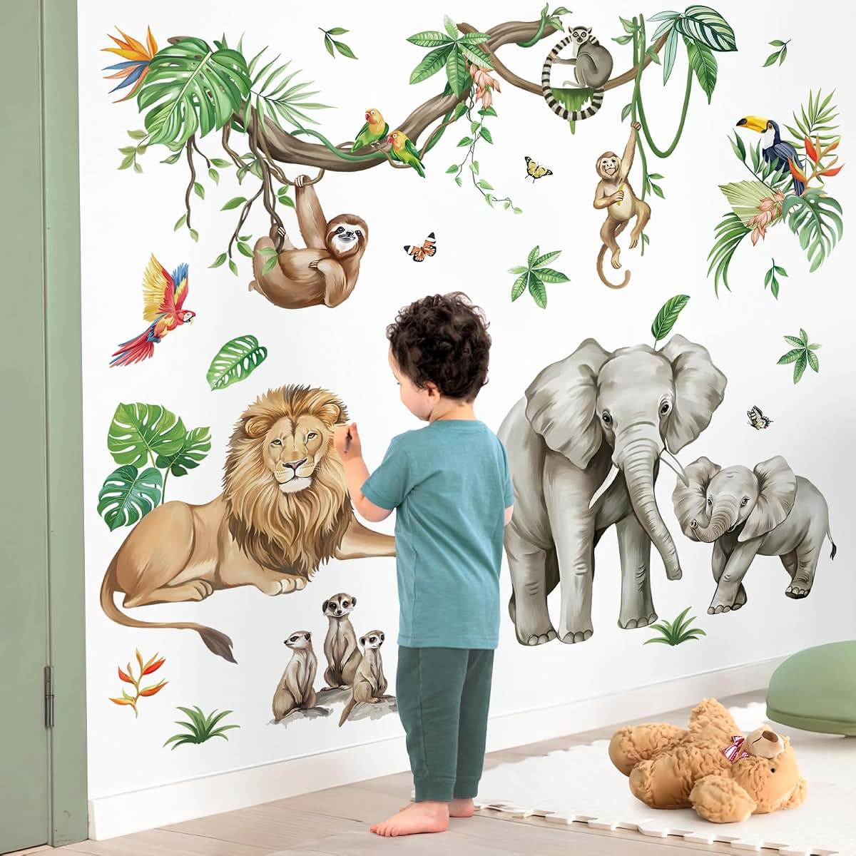 wondever Jungle Animals Wall Decals Safari Elephant Wall Stickers (XL)