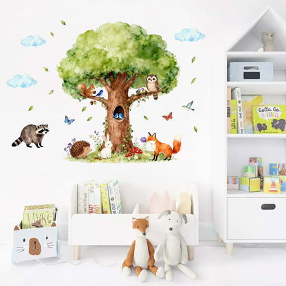 Mfault Watercolor Forest Animals Wall Decals, 2 Sheets Woodland Nursery Decor