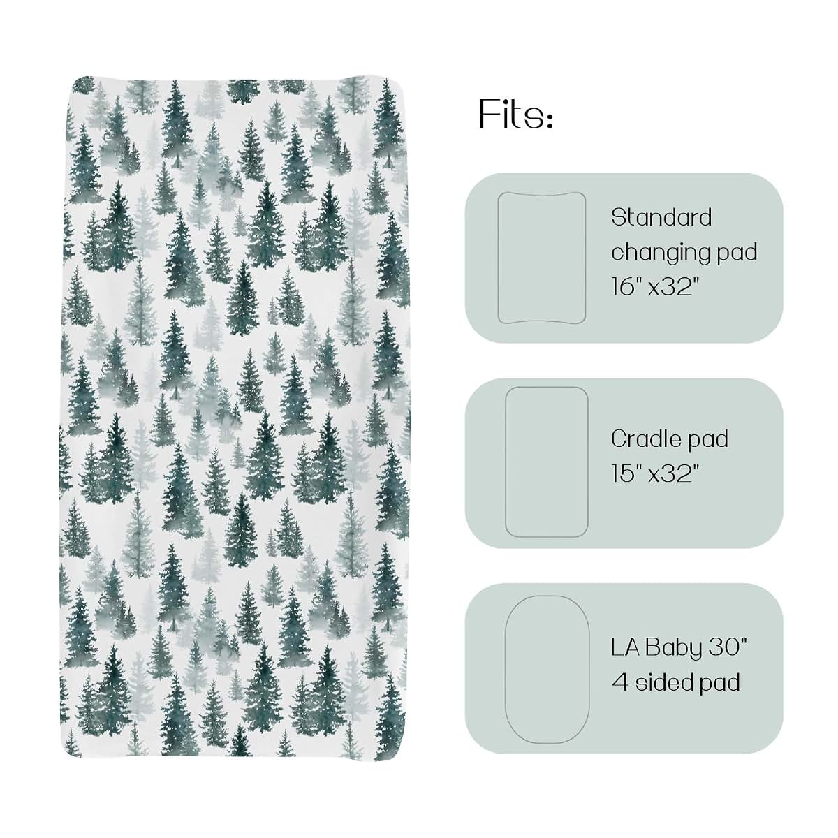 HawSkgFub Watercolor Forest Pine Tree Fitted Changing Pad Cover