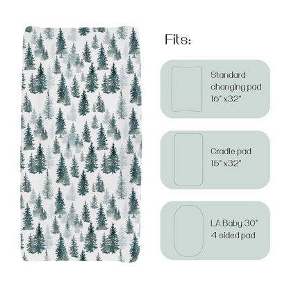 HawSkgFub Watercolor Forest Pine Tree Fitted Changing Pad Cover