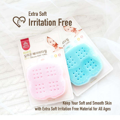 InfantCo Ultra Soft Silicone Bath Scrubber Sponge | for Baby and Dryskin (Baby Blue)