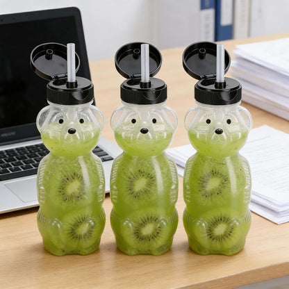 Zunate 3pcs Bear Cups with Silicone Straws, 230ml Reusable Leak Proof Drinkware with Flip Lid