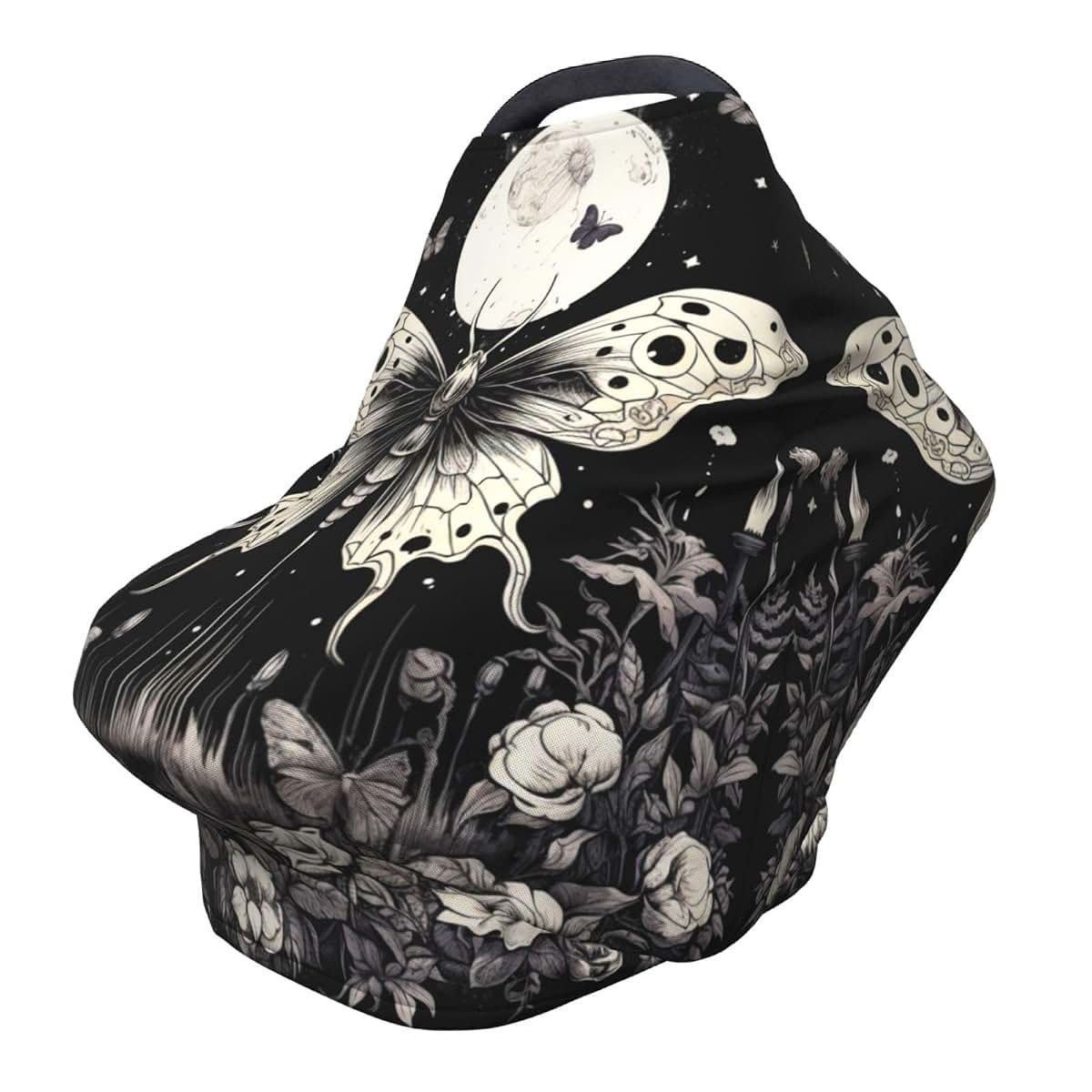 YPPAHHHH Baby Car Seat Cover, Gothic Moth Butterfly Moon Floral Stretchy Canopy