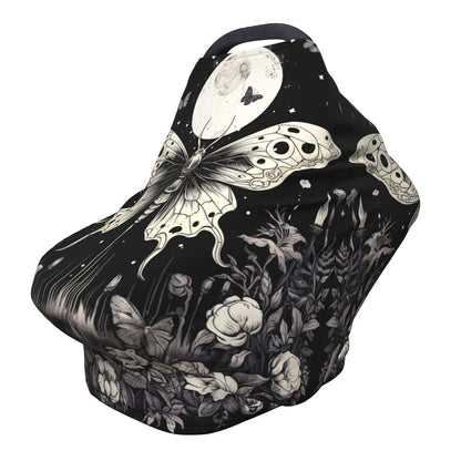 YPPAHHHH Baby Car Seat Cover, Gothic Moth Butterfly Moon Floral Stretchy Canopy