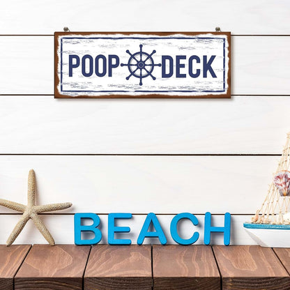 Jetec Poop Deck Nautical Bathroom Wall Decor Wood Hanging Sign, 15.7 x 5.9 Inch