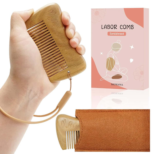 Mowawa Sandalwood Birthing Comb For Labor Pain Relief & Delivery - Labour Gifts with Birth Affirmation For Women- Wood