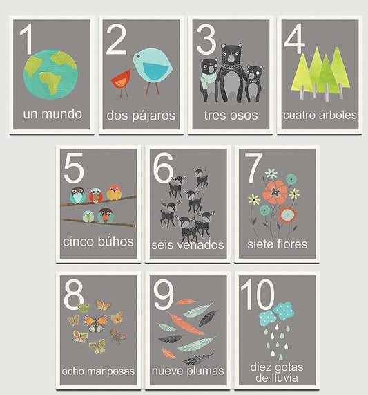 Children Inspire Design World Counting Cards in Spanish for Nursery Wall Decor