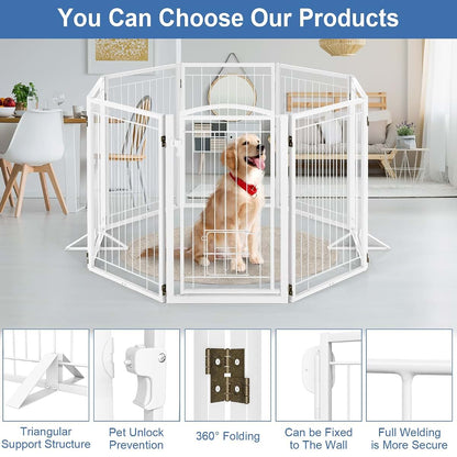 Klarana Full Metal Freestanding Dog Gate With Cat Door, 32" Tall, 160" Wide, White