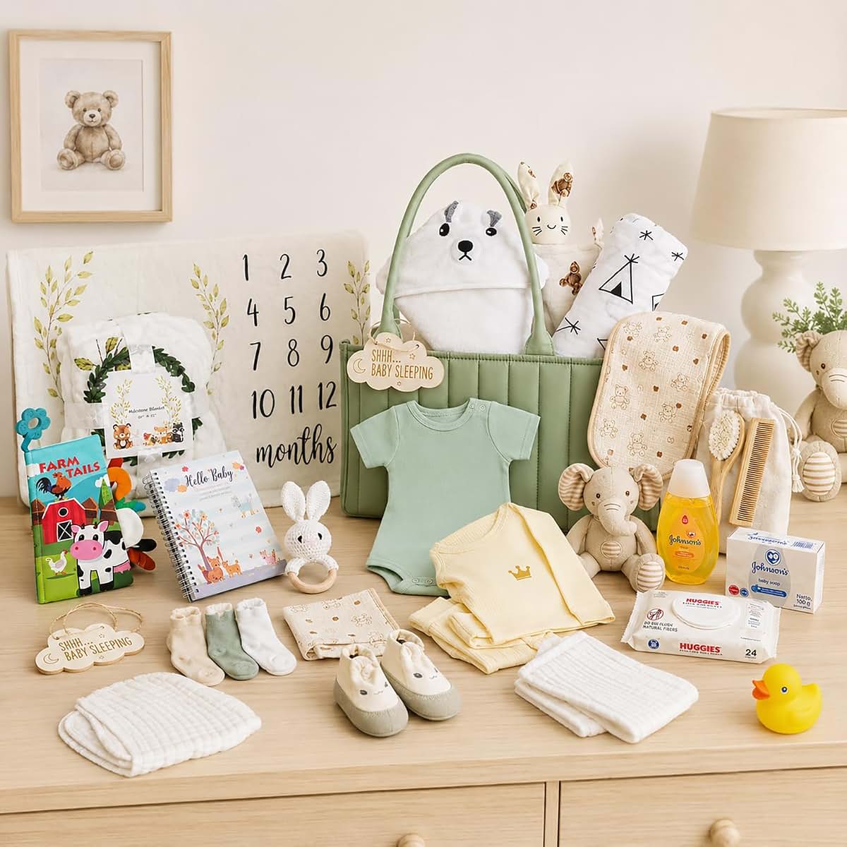 Beyond The Box 25-Piece Newborn Gift Basket With Diaper Caddy And Milestone Blanket (photo 4)