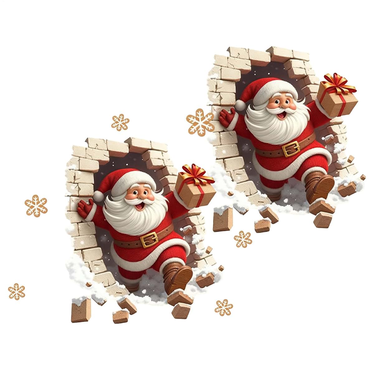 BabyOneStop Santa Claus 3D Wall Decals, Christmas Brick Wall Decoration