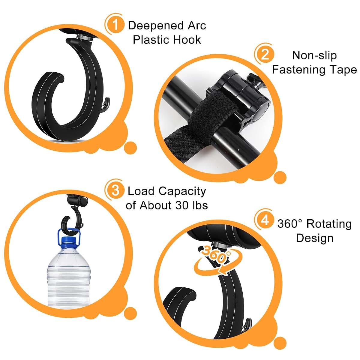 Piriuuo 4 Pcs Walker Hooks Wheelchair Hanging Hooks 360° Rotation Stroller Hooks Stroller Hanger Diaper Bag Hanger (photo 3)