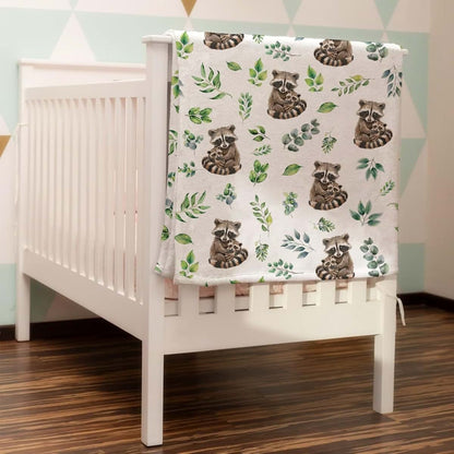 KASTLEE Cute Raccoon Green Leaves Baby Blanket