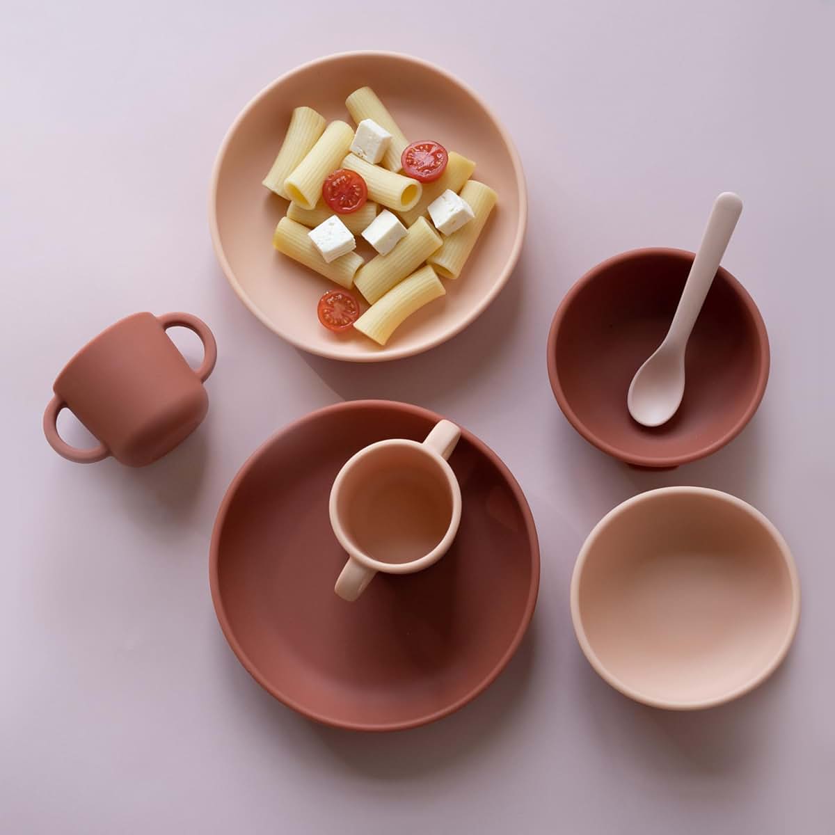 EKOBO Silicone Baby Plates with Suction Set, 2 Suction plates for Toddlers and Babys in Blush & Terracotta, High-Rim (photo 3)