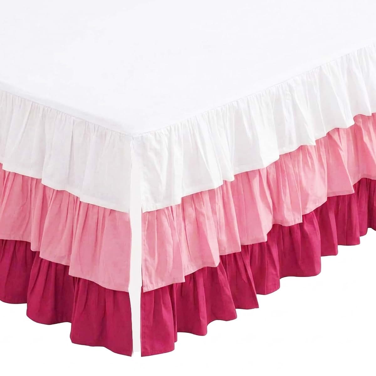 Bacati - Mix N Match Solid 3 Layer Ruffled Crib Skirt (White/Pink/Fuschia)