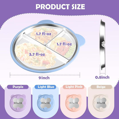 LOESLY Stainless Steel Divided Plate Set for Toddlers
