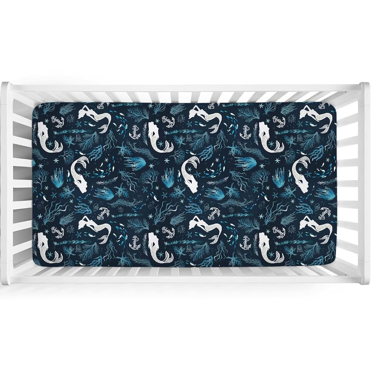 Undersea Mermaids Baby Crib Sheet 52x28 Inches, Stretchy Fitted Ocean Print