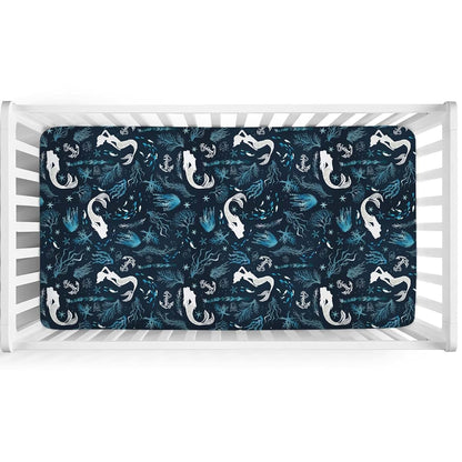 Undersea Mermaids Baby Crib Sheet 52x28 Inches, Stretchy Fitted Ocean Print